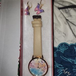 Butterfly watch and earrings